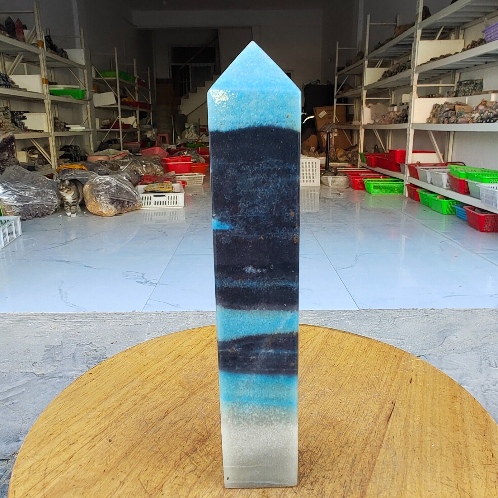630g Trolleite Crystal Tower Point Obelisk Natural Rare Blue Quartz Healing Z769