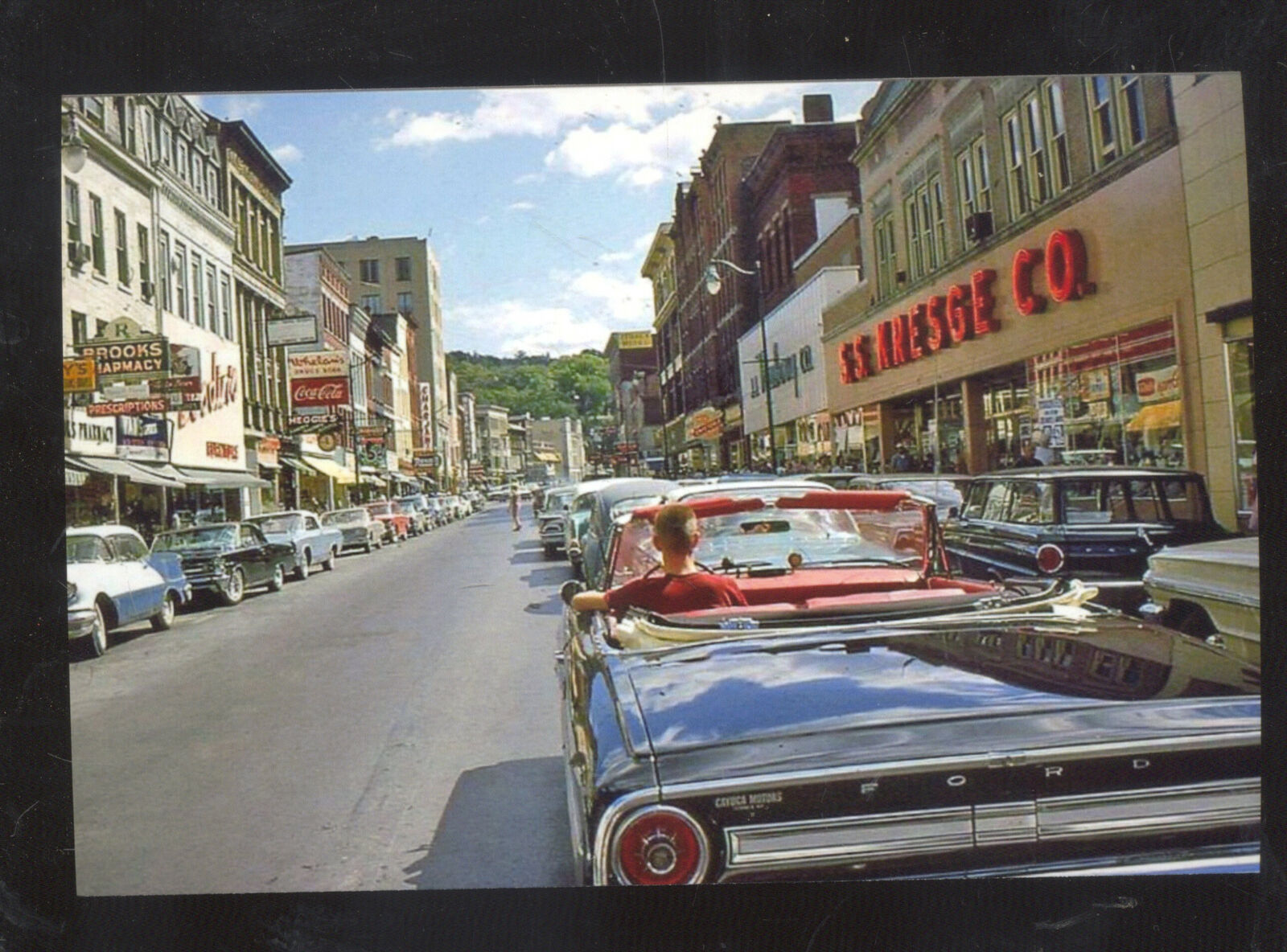 ITHACA NEW YORK DOWNTOWN STREET SCENE OLD CARS POSTCARD COPY SS KRESGE