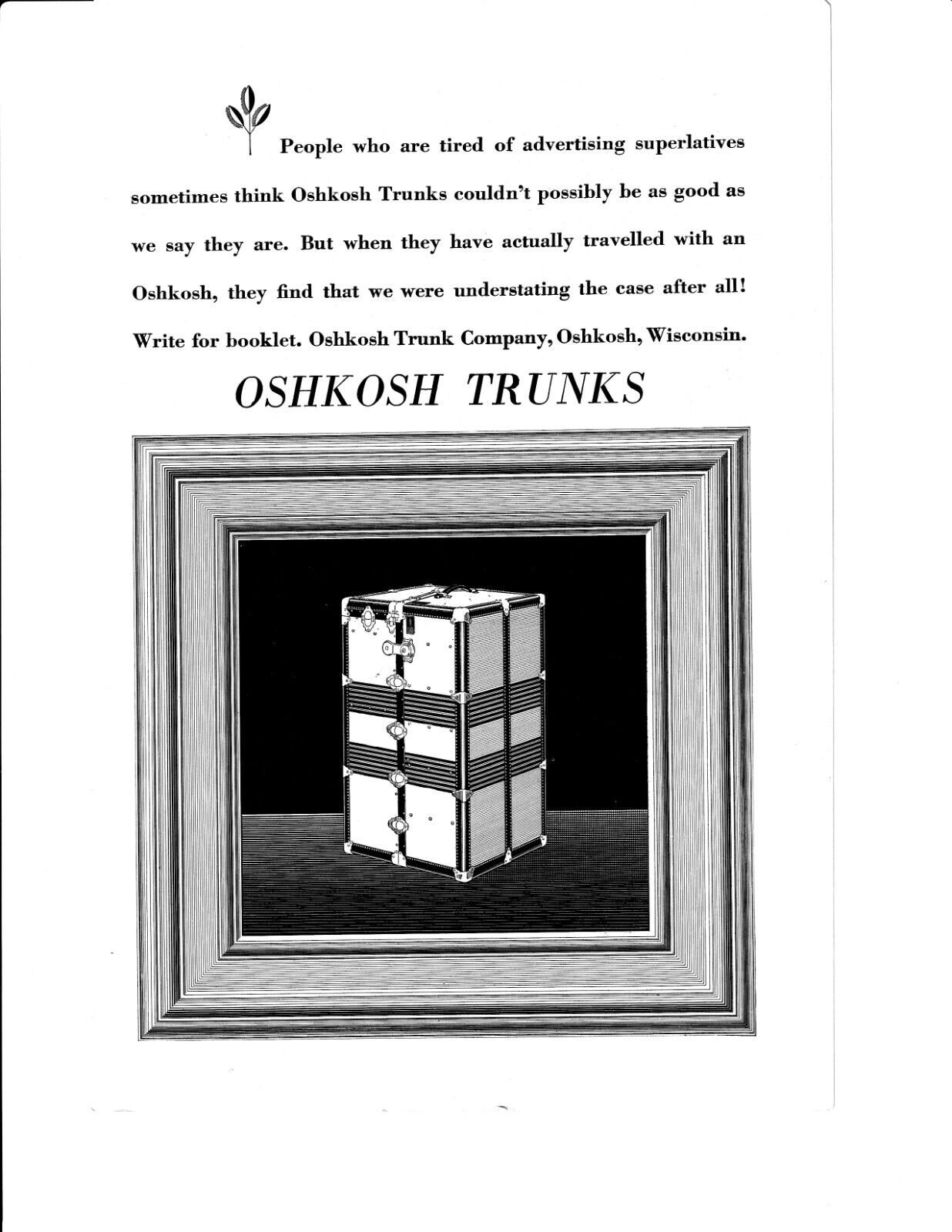 Oshkosh Trunks  Print Ad 1931 Travel Trunk
