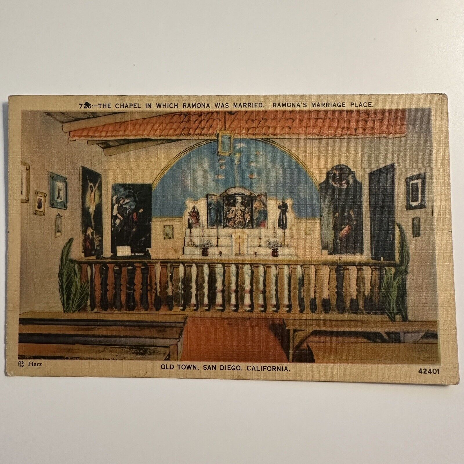 Postcard Chapel Ramona\'s Marriage Place San Diego Calif US Navy Postmark 1943