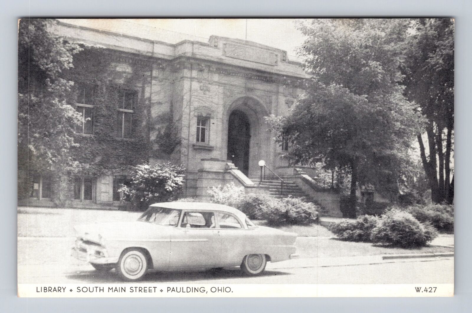 Paulding OH-Ohio, South Main Street Library, Vintage Car, Vintage Postcard
