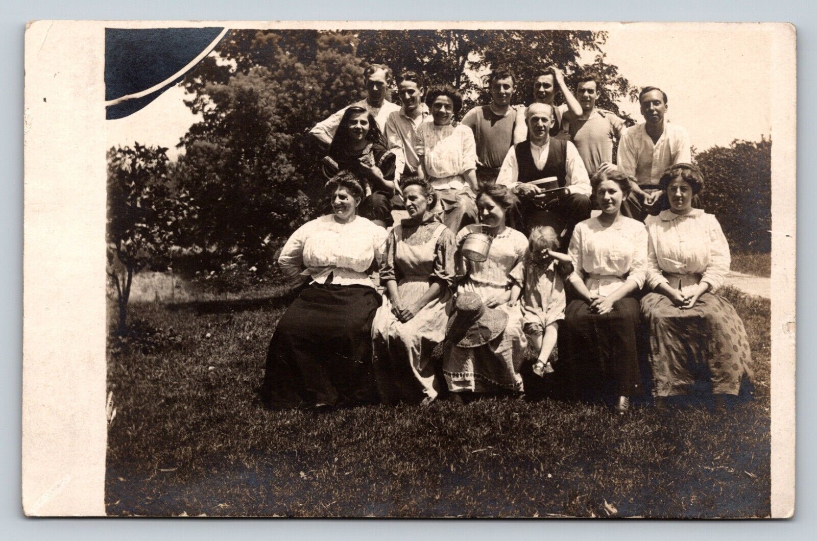 RPPC Family of Fifteen Pose Outside VINTAGE Postcard 1371