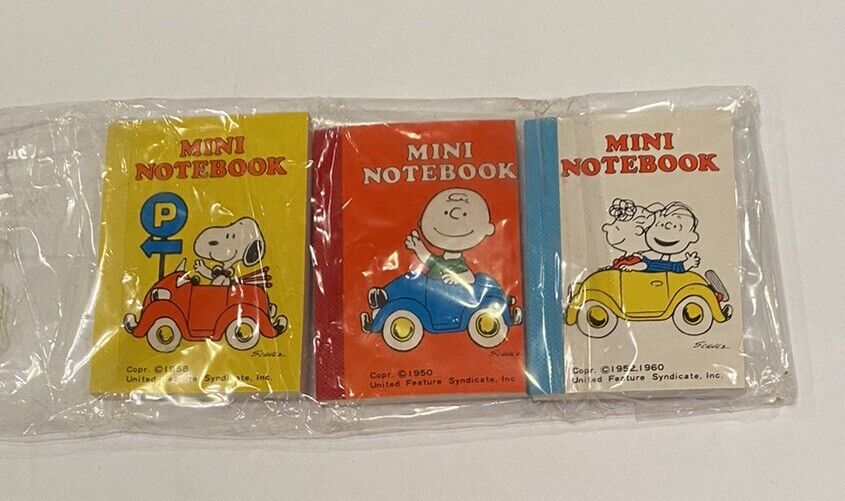 Vintage Snoopy Peanuts Mini Notebook Set Of 3 Cars Linus Lucy Butterfly Japan
