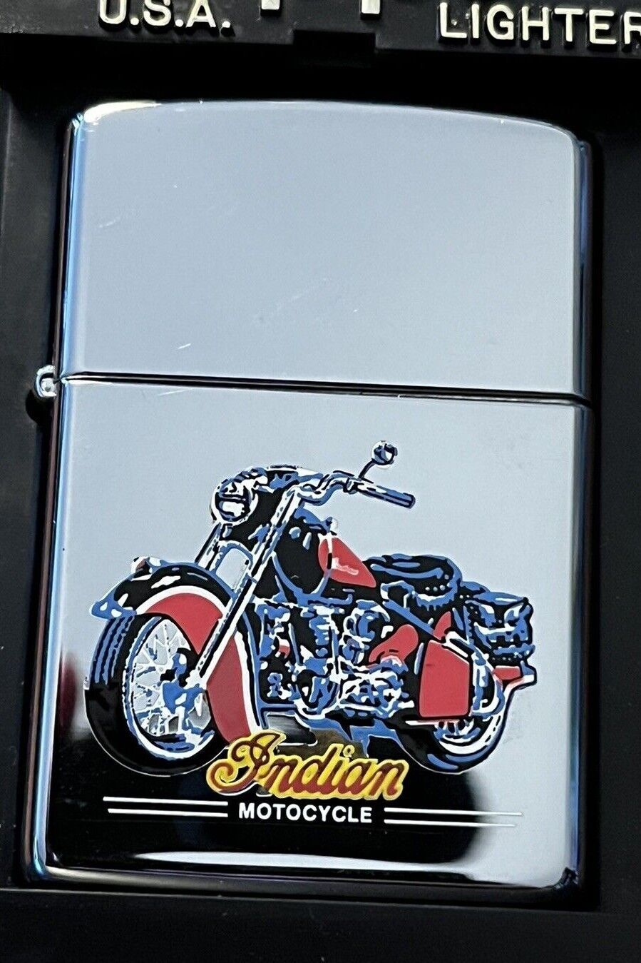 Ultra Rare 1993 Indian Motorcycle Polished Chrome Zippo Lighter Awesome Graphix