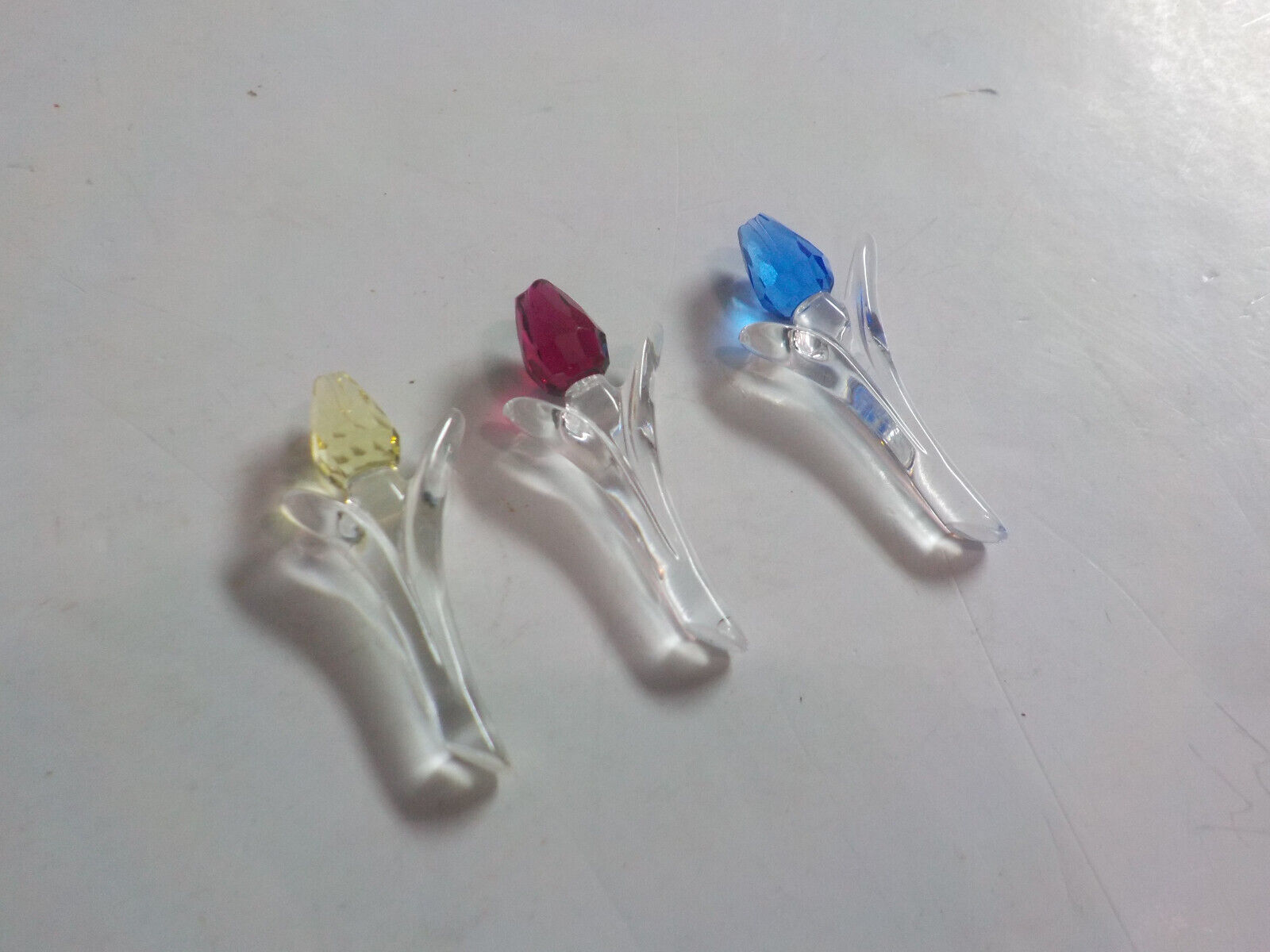 3 Swarovski Crystal MINI TULIP FLOWERS Faceted Bud Clear Stem Leaves 1 1/8\