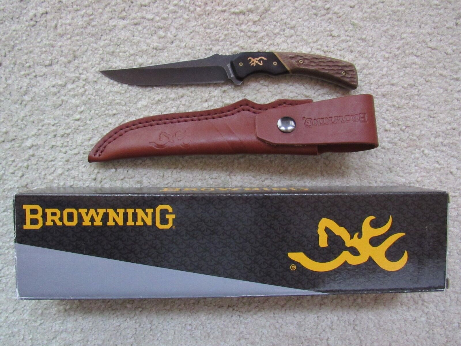 Browning Hunter Knife Trail Point Fixed Blade Leather Sheath 3220394B NEW