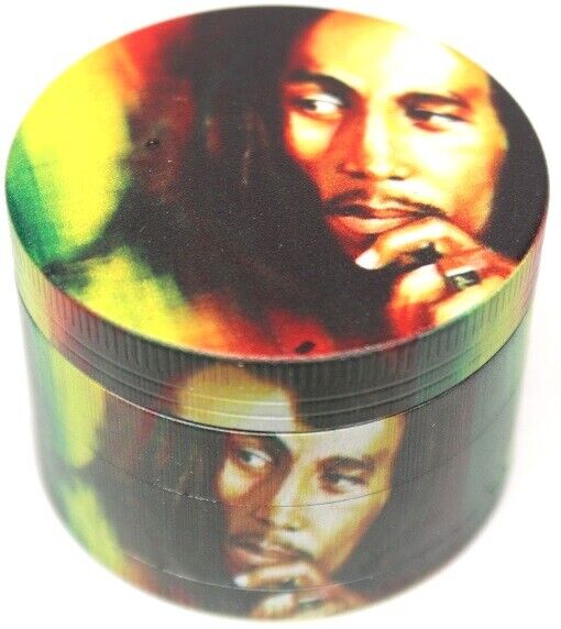 Metal Tobacco Grinder Bob Marley Printed 50 mm 4 Parts
