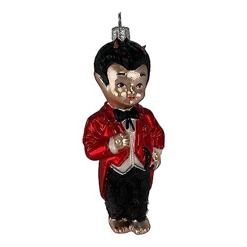 Young Krampus in Red Tuxedo Polish Glass Christmas Tree Ornament Made in Poland