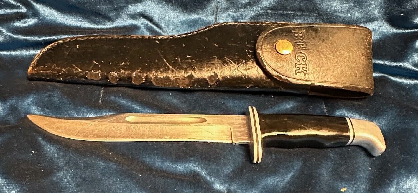 👀 Buck 1972-1986 #120 Hunting Knife 3 Line W/ Leather Flap Sheath 👀