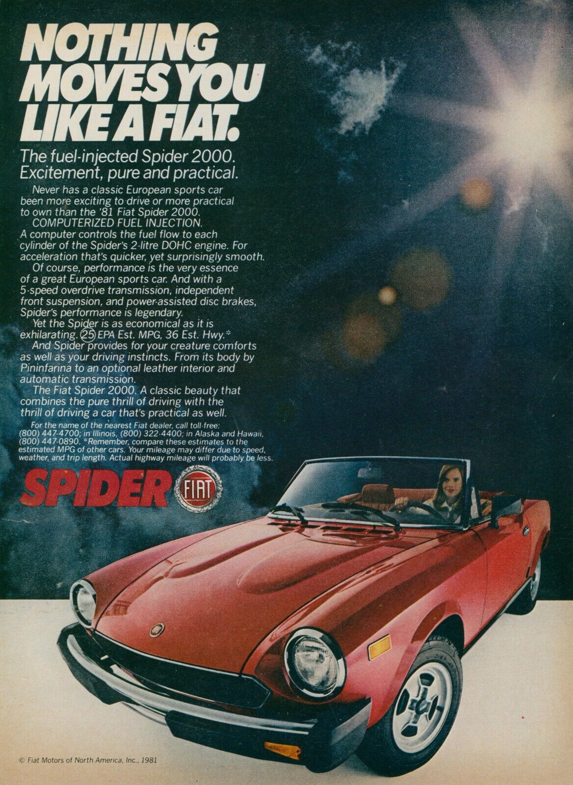 1981 Fiat Spider 2000 Classic Beauty Woman Driver Convertible Vtg Print Ad SI5