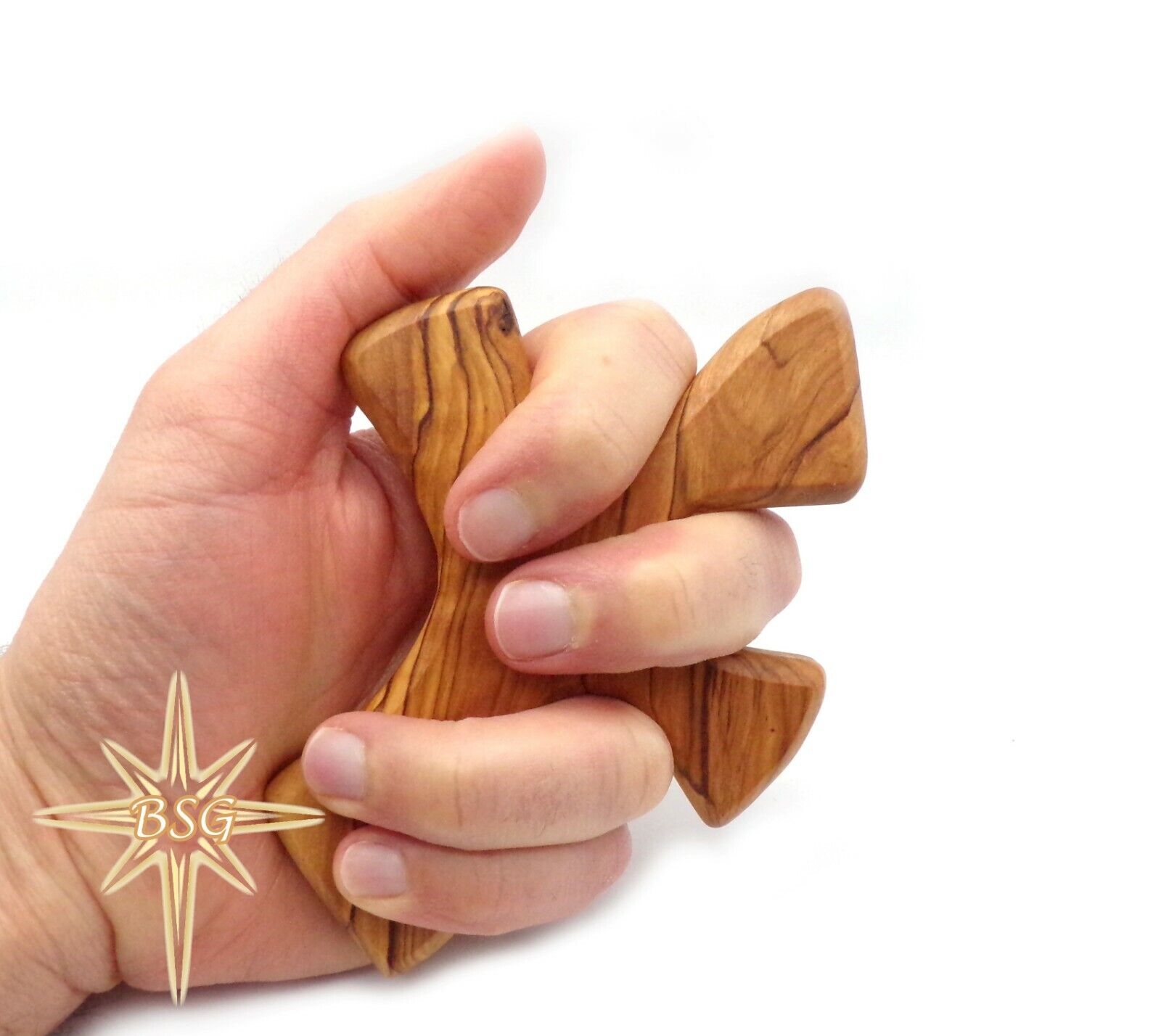 5'' Prayer olive wood healing cross, Comfort palm, holding handheld