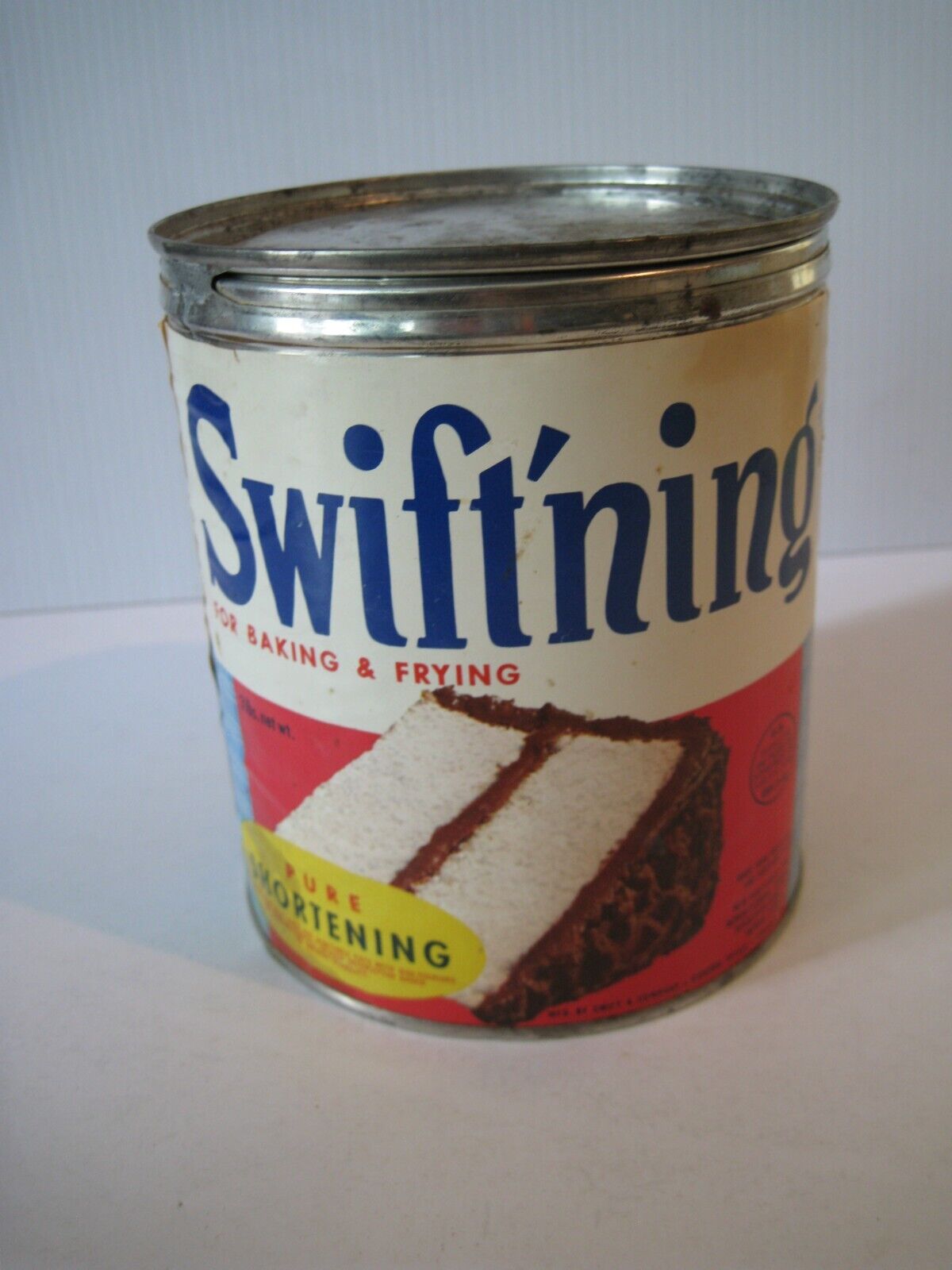 VTG Swift\'ning Shortening Tin Can w/ Paper Label Swift & Co Chicago IL