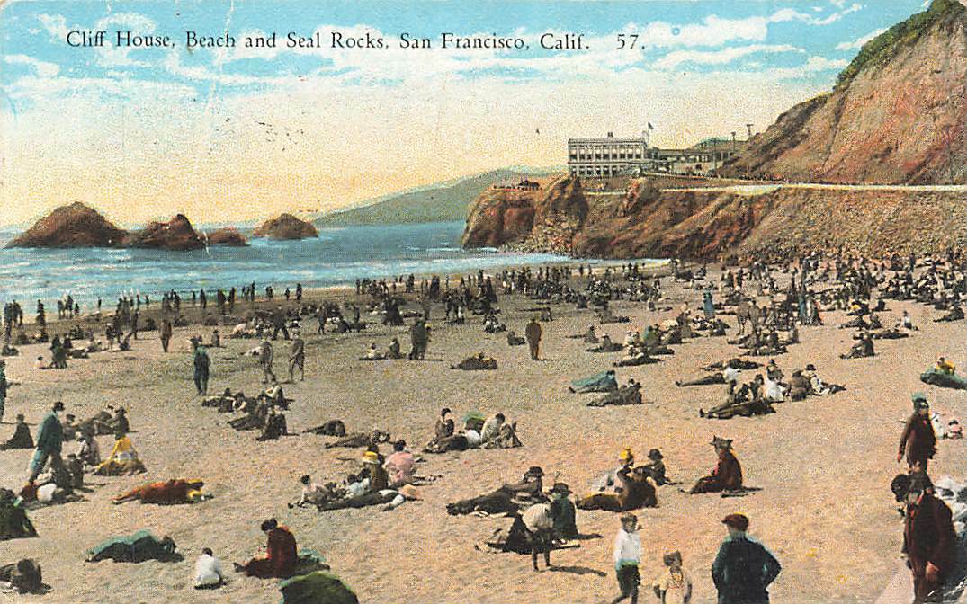 c1910 Cliff House Beach Seal Rocks People  San Francisco CA P296