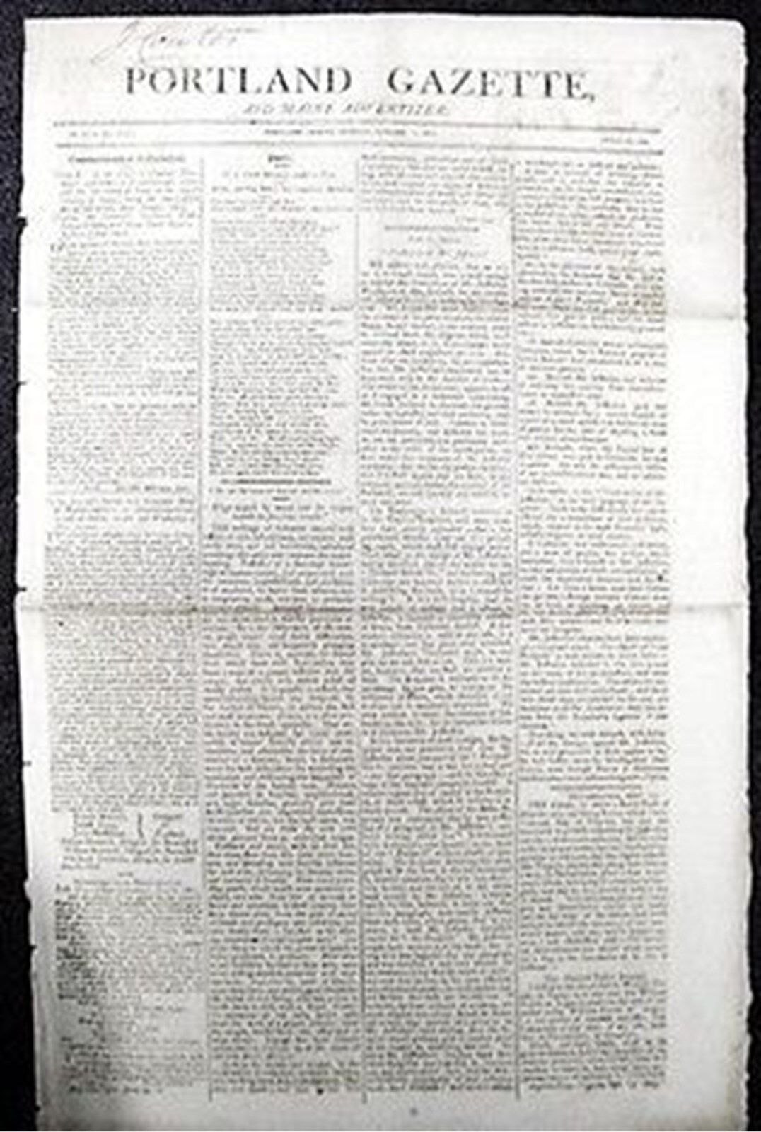 1805 PORTLAND GAZETTE NEWSPAPER END OF WAR WITH BARBARY PIRATES
