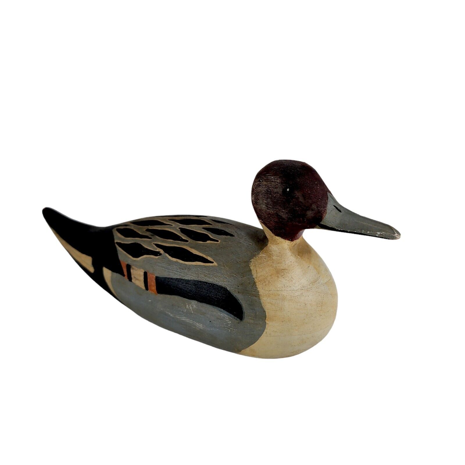 Wood Duck Wooden Decoy Hand Painted Curved Brown Head Vintage