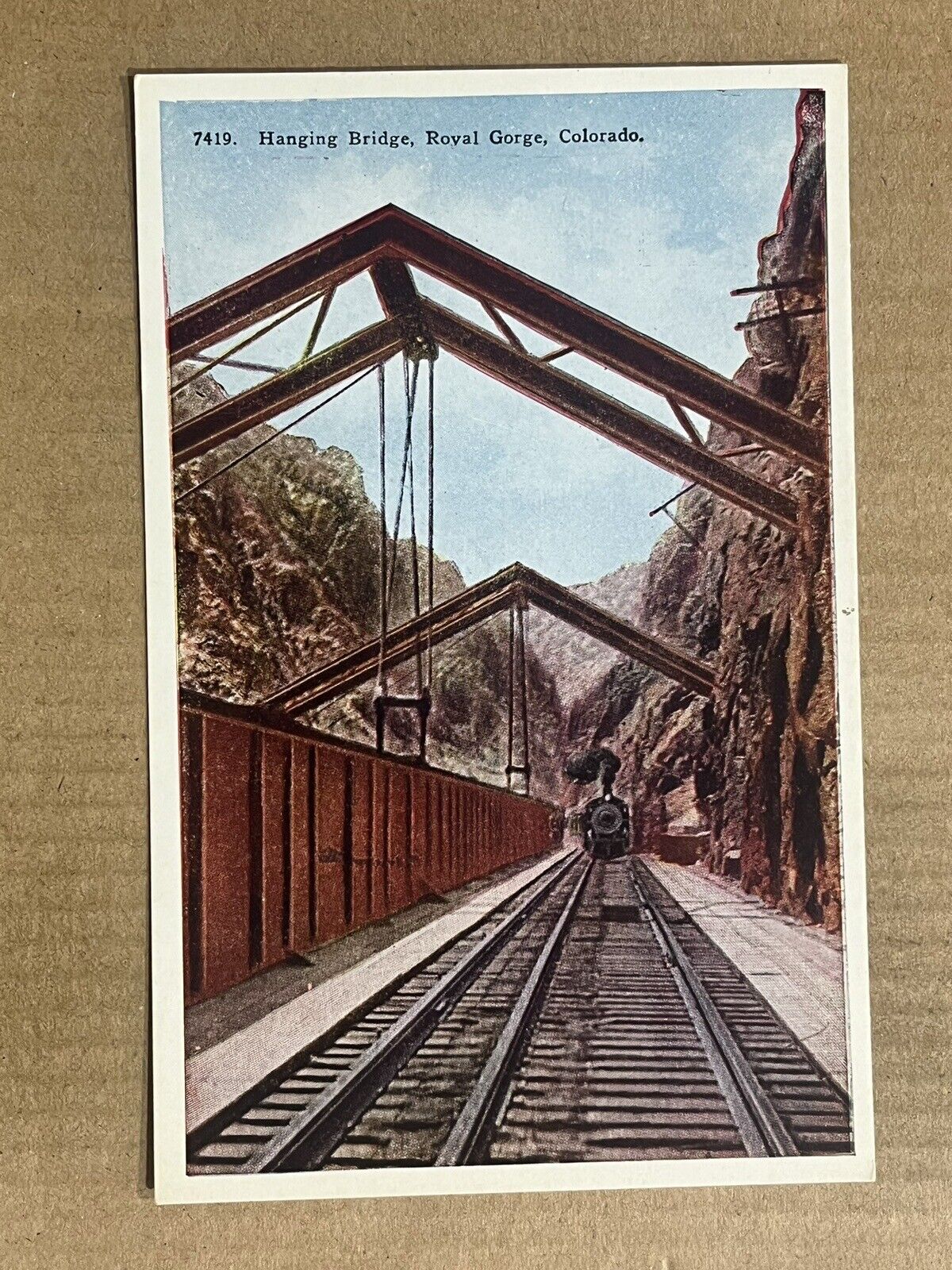 Postcard Royal Gorge CO Colorado Hanging Bridge Railroad Train Arkansas River
