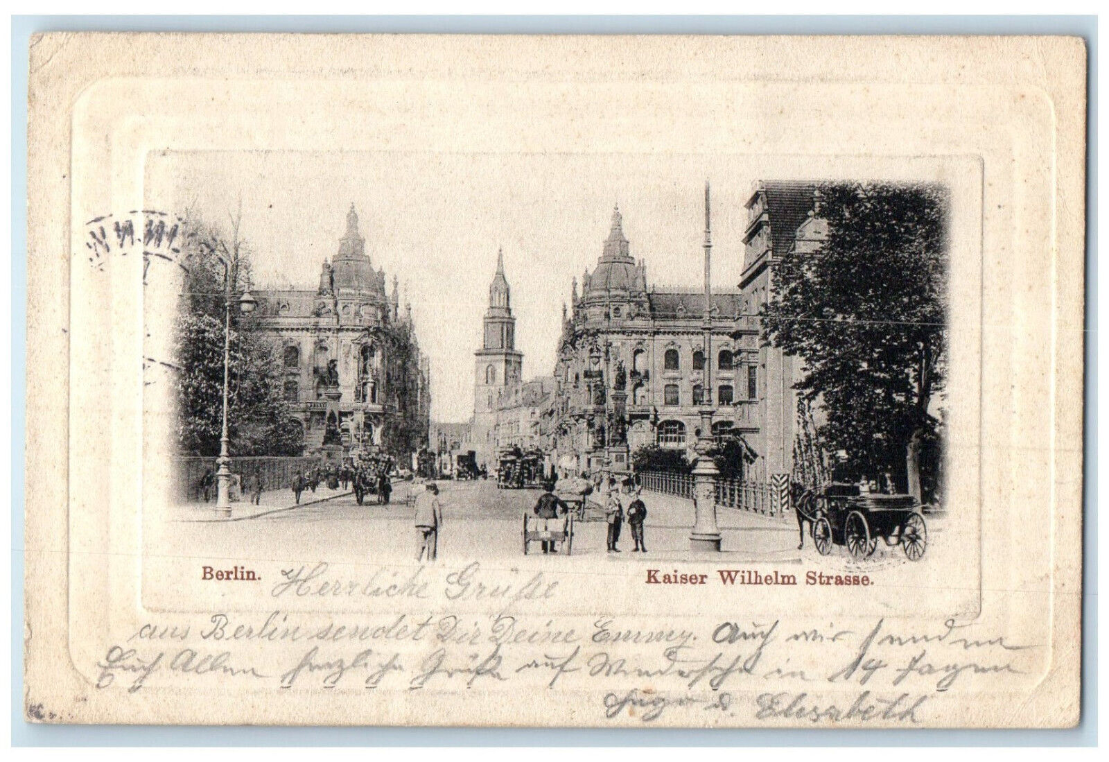 1901 Kaiser Wilhelm Street Berlin Germany Horse Carriage Antique Postcard