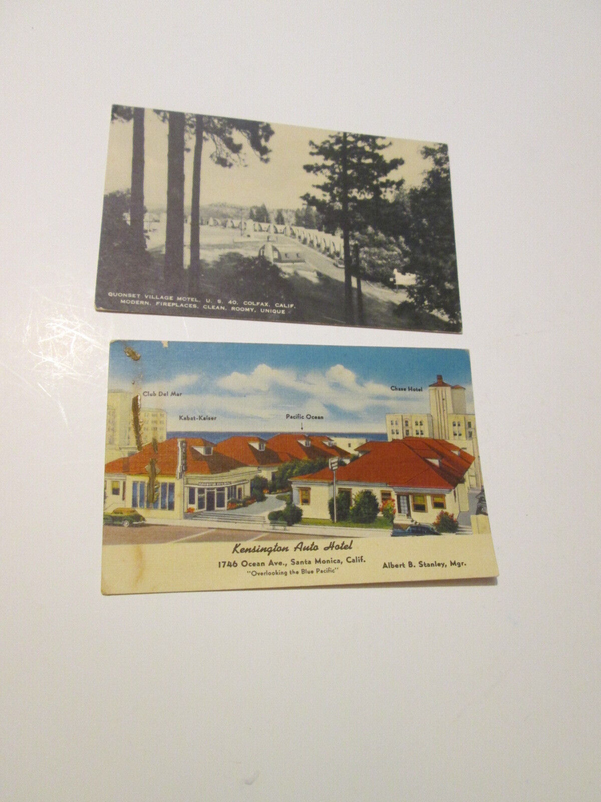 2 Motel Hotel Postcards California 1940’s-50’s Kensington Auto & Quonset Village