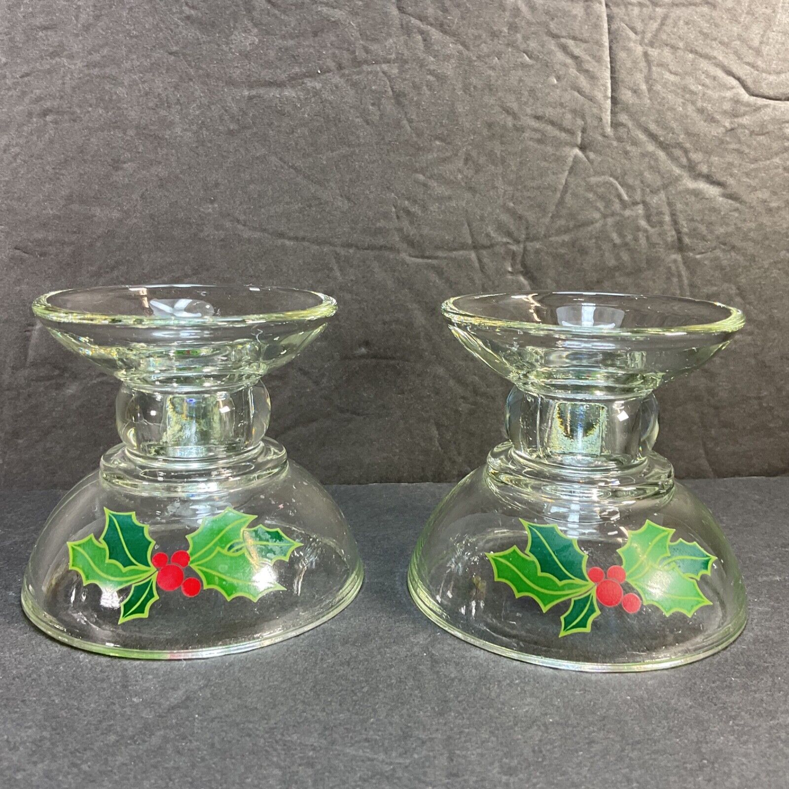 Vintage 1981 Avon Holiday Hostess Collection Pair of Candlesticks Holders Holly