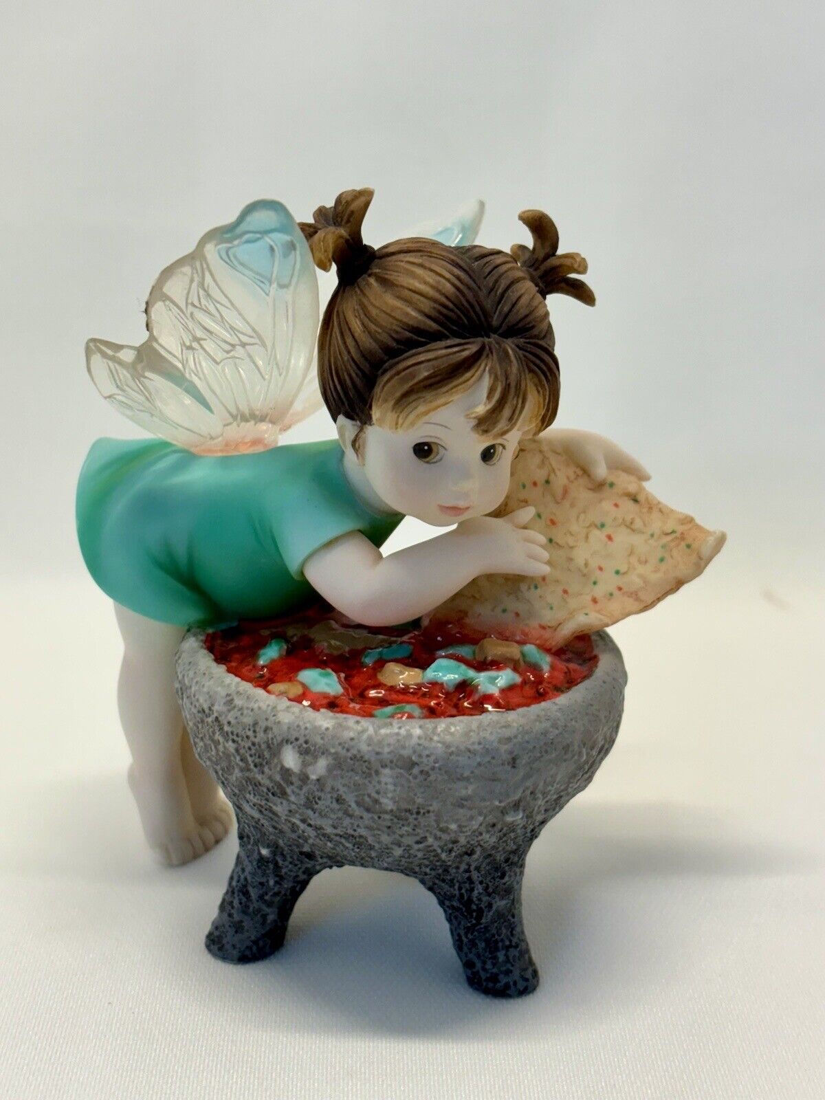 My Little Kitchen Fairies Chips & Salsa Fairy 2003 Enesco Green Dress Pigtails