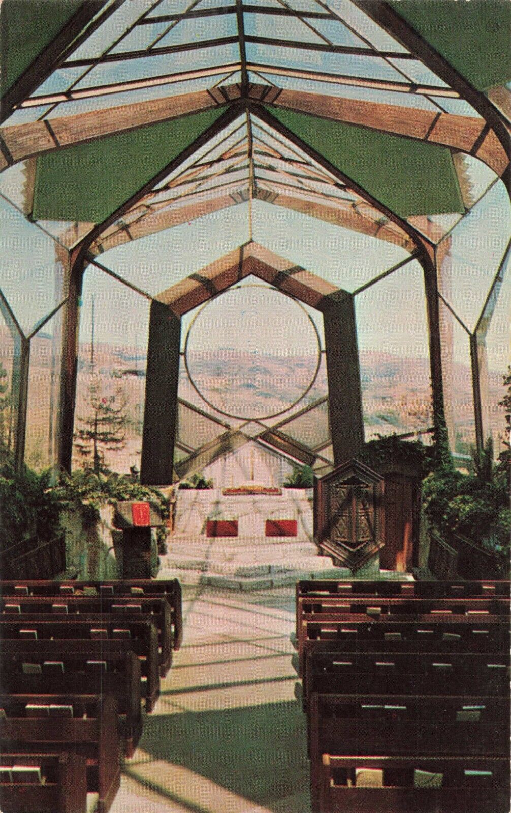 Rancho Palos Verdes CA California, Wayfarers\' Chapel Interior, Vintage Postcard
