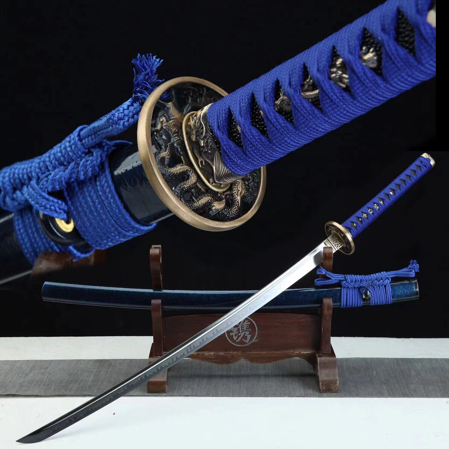 All Blue Clay Tempered T10 Steel Japanese Samurai Sword Katana Bohi Blade