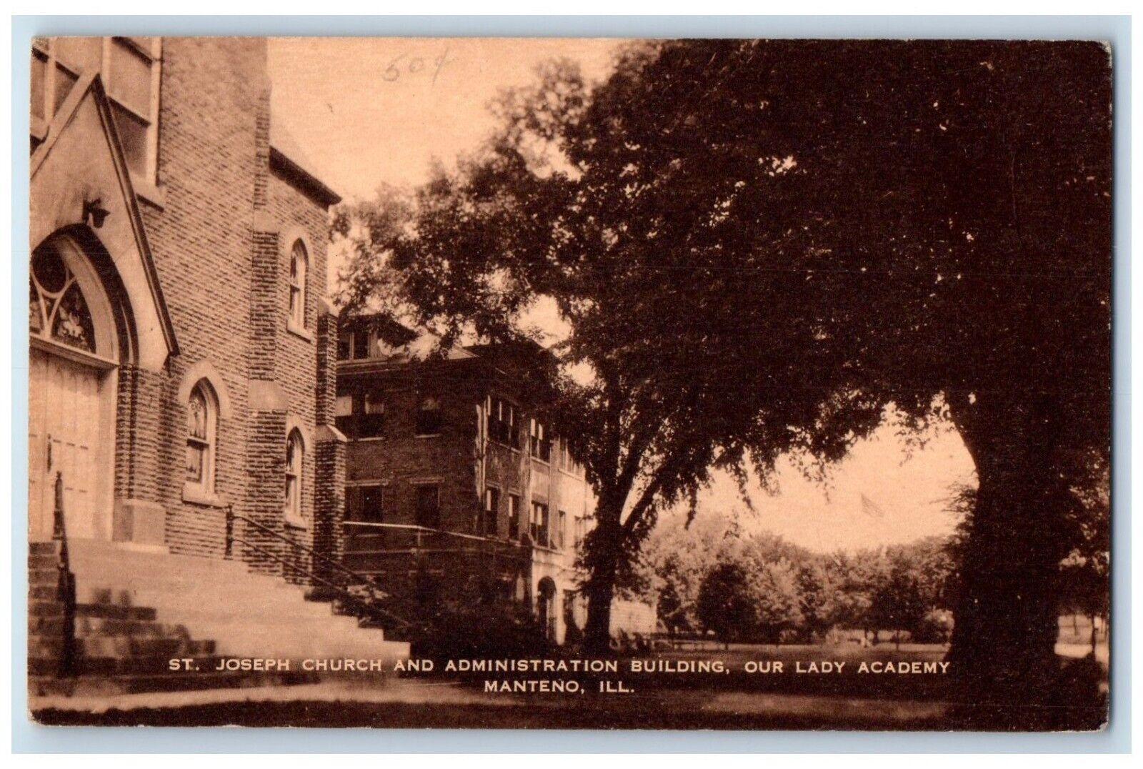 c1940 St. Joseph Church Administration Building Manteno Illinois Artvue Postcard