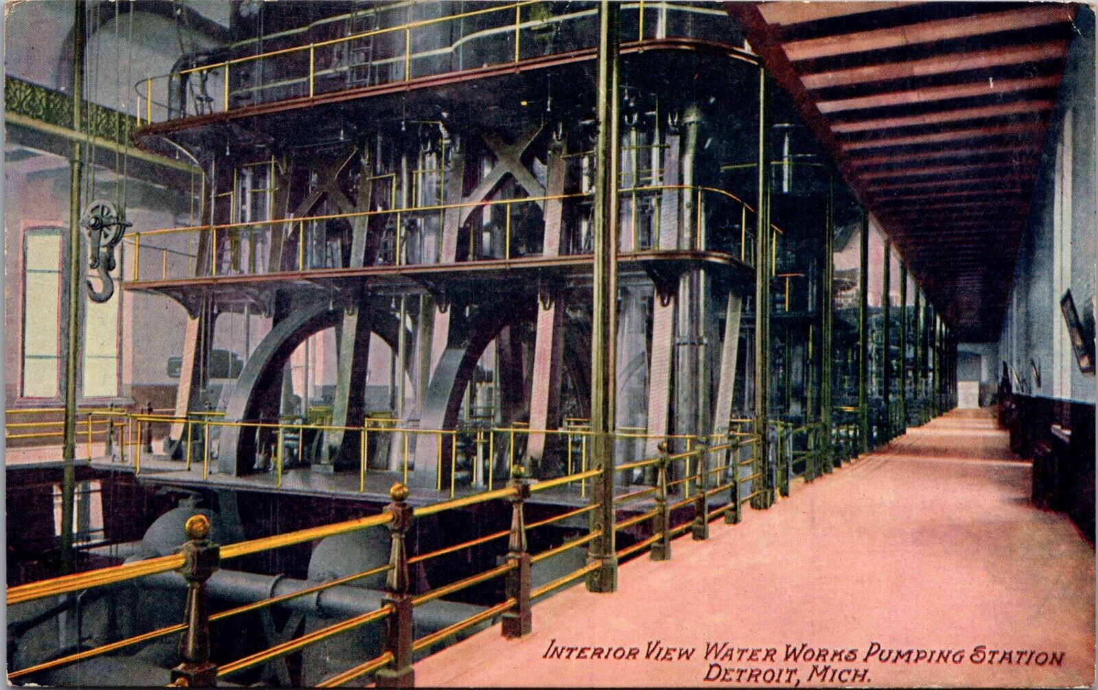 Postcard Interior View Water Works Pumping Station in Detroit, Michigan