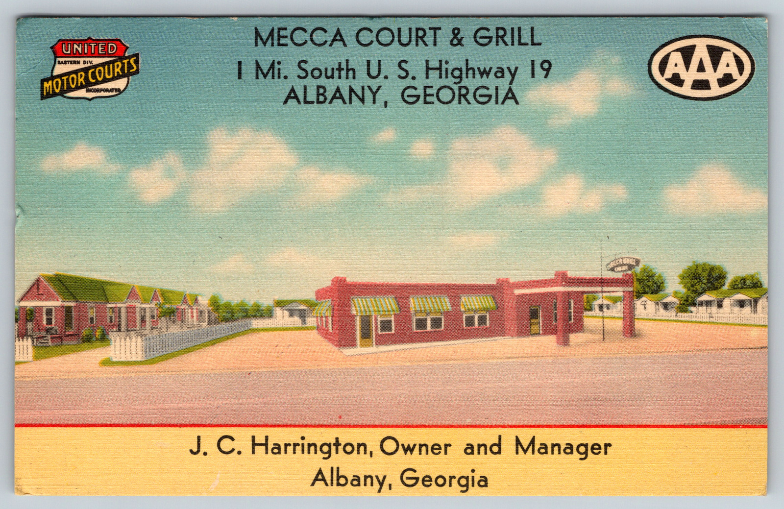c1940s Linen Mecca Court and Grill Albany Georgia Postcard