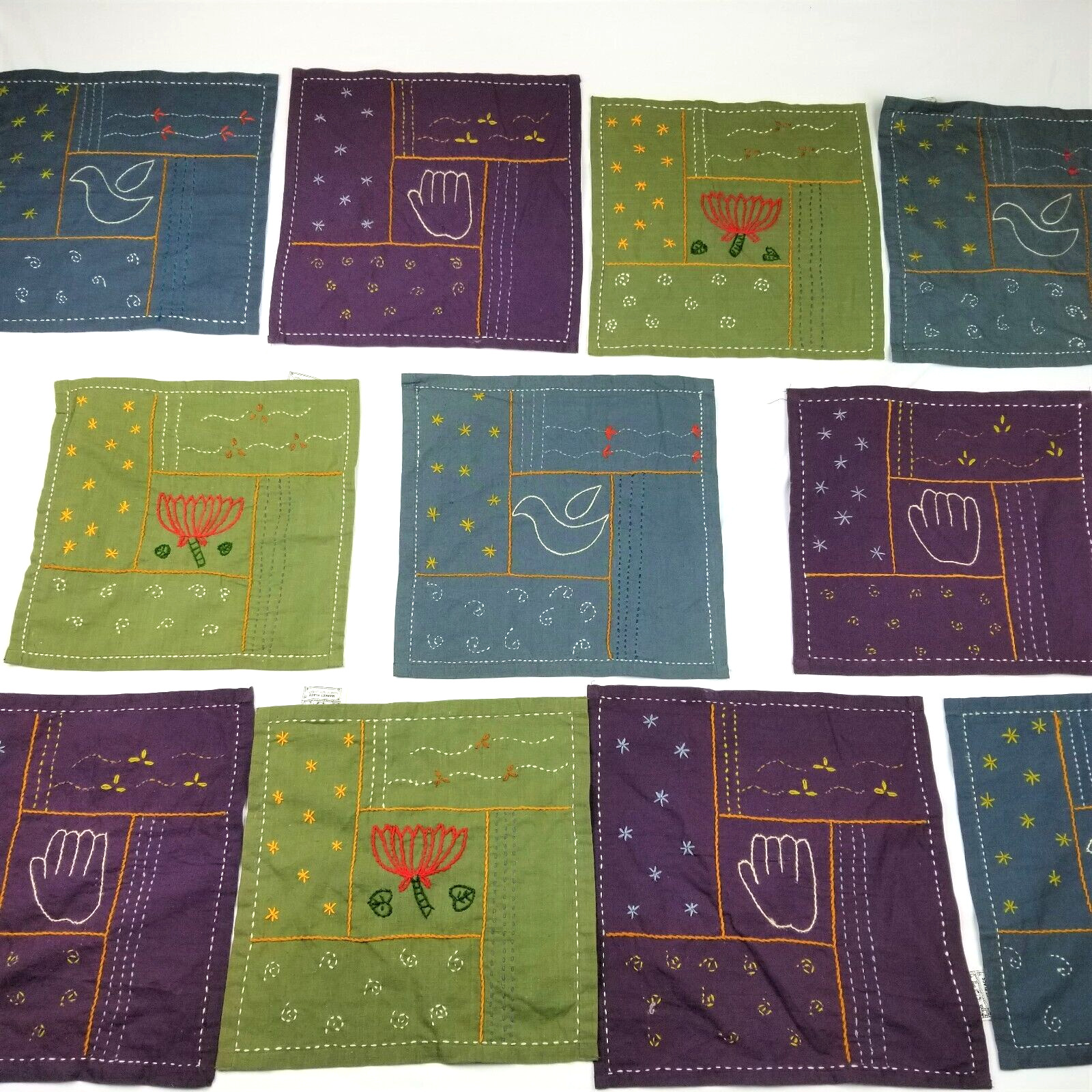 Napkins Embroidered Dignity not Charity Handmade Boho Colorful Cotton Lot of 11