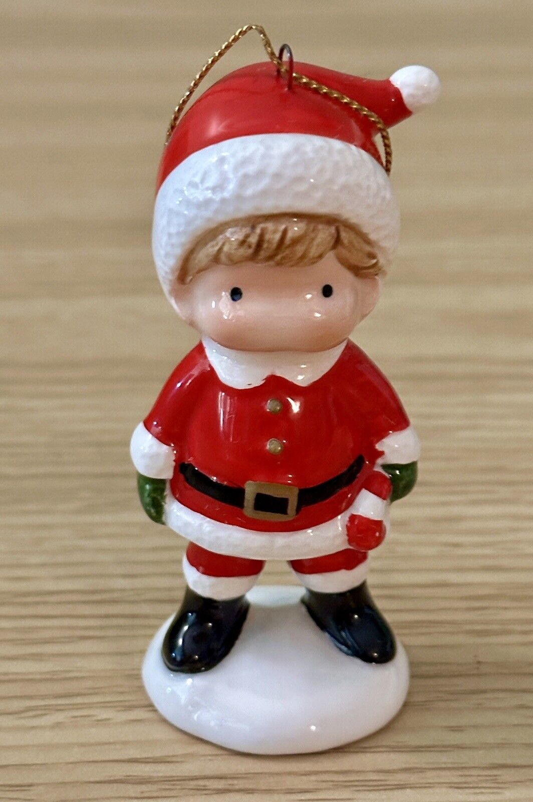 Vintage Joan Walsh Anglund Ceramic Christmas Ornament Boy &Candy Cane 1982 Japan