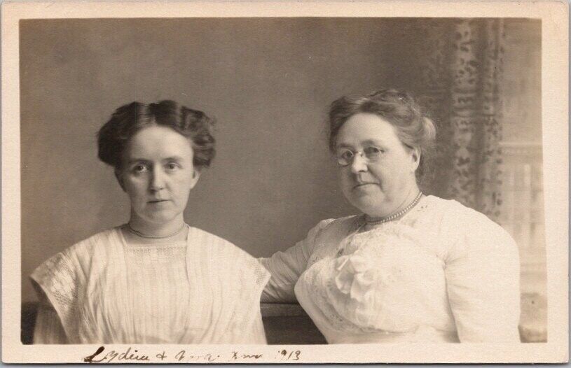 Vintage RPPC Real Photo Postcard Mother & Daughter / Portrait - Dated 1913