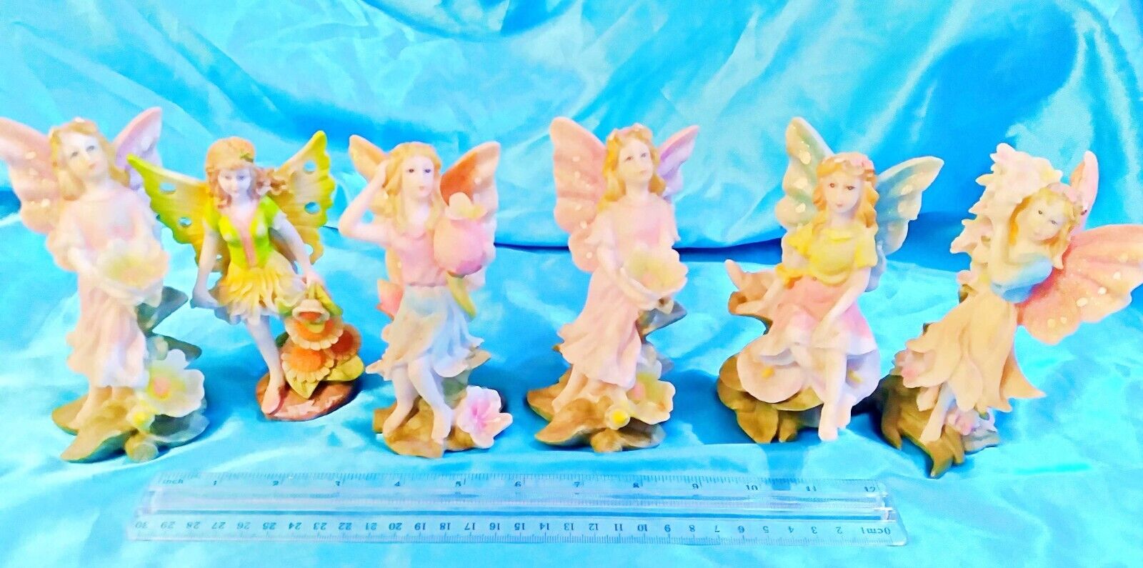 Set of 6 - BEAUTIFUL Fairy Pixie Garden Summer Fantasy Colorful Resin Figurines