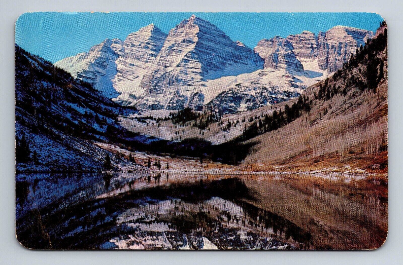 The Maroon Peaks Bells Maroon Lake Aspen Colorado Postcard