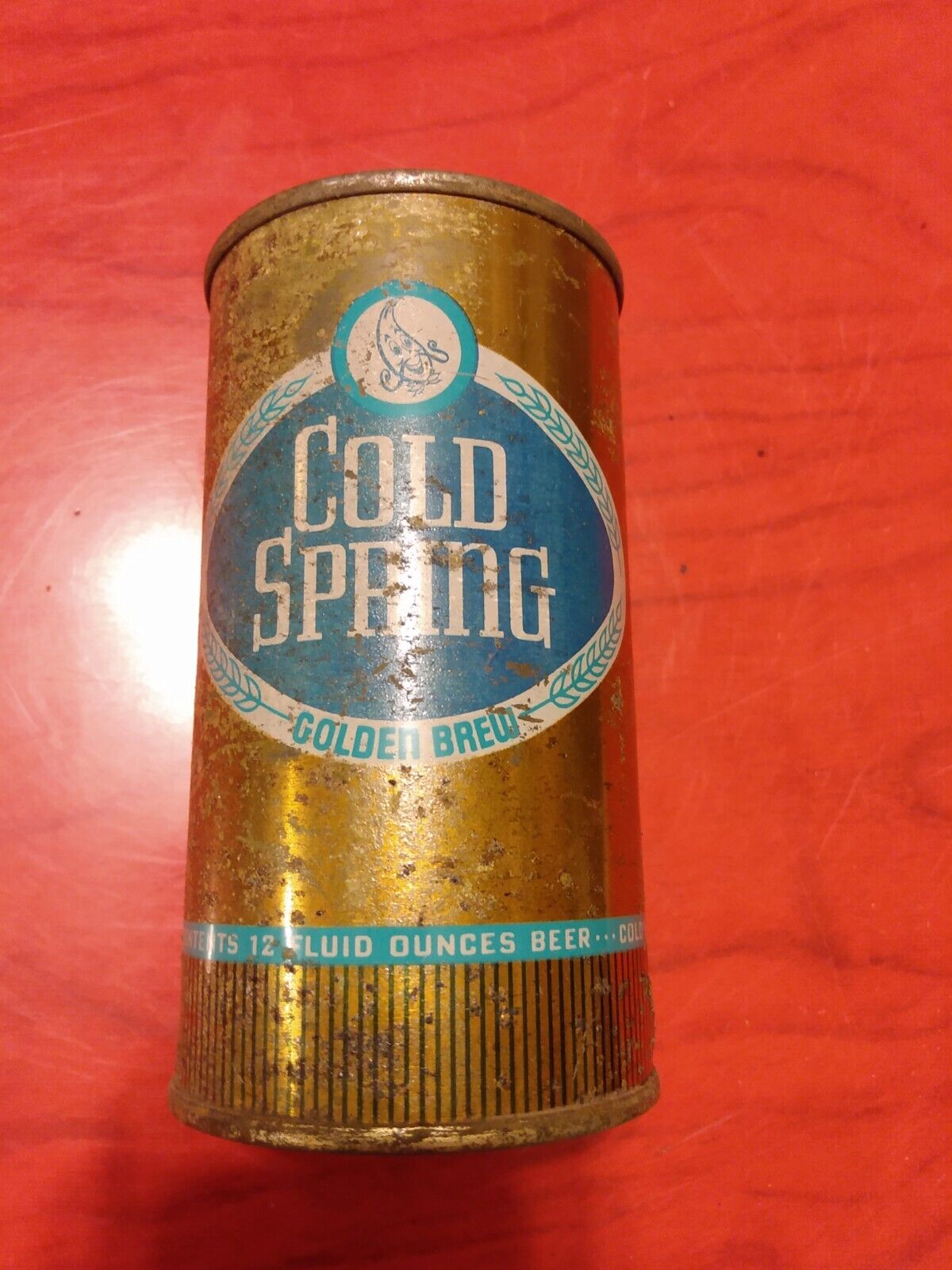 12oz cold springs flat top  beer can dents rust look