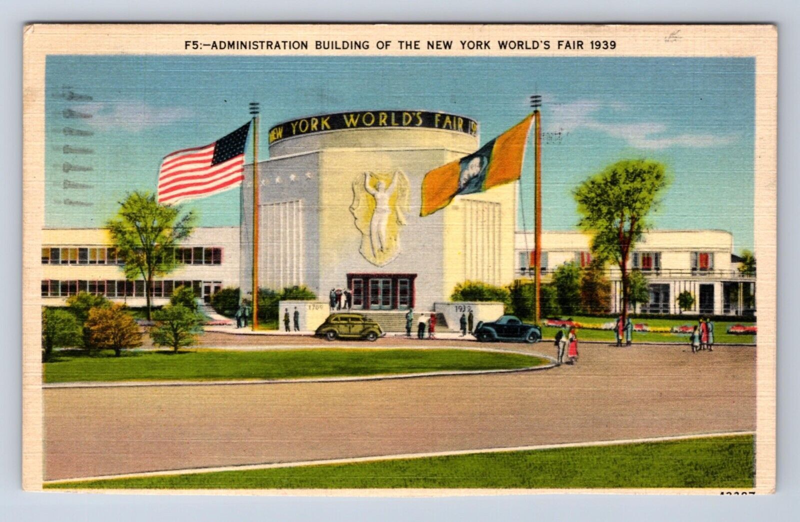 VINTAGE 1939 ADMINISTRATION BUILDING NEW YORK WORLDS FAIR POSTCARD FH