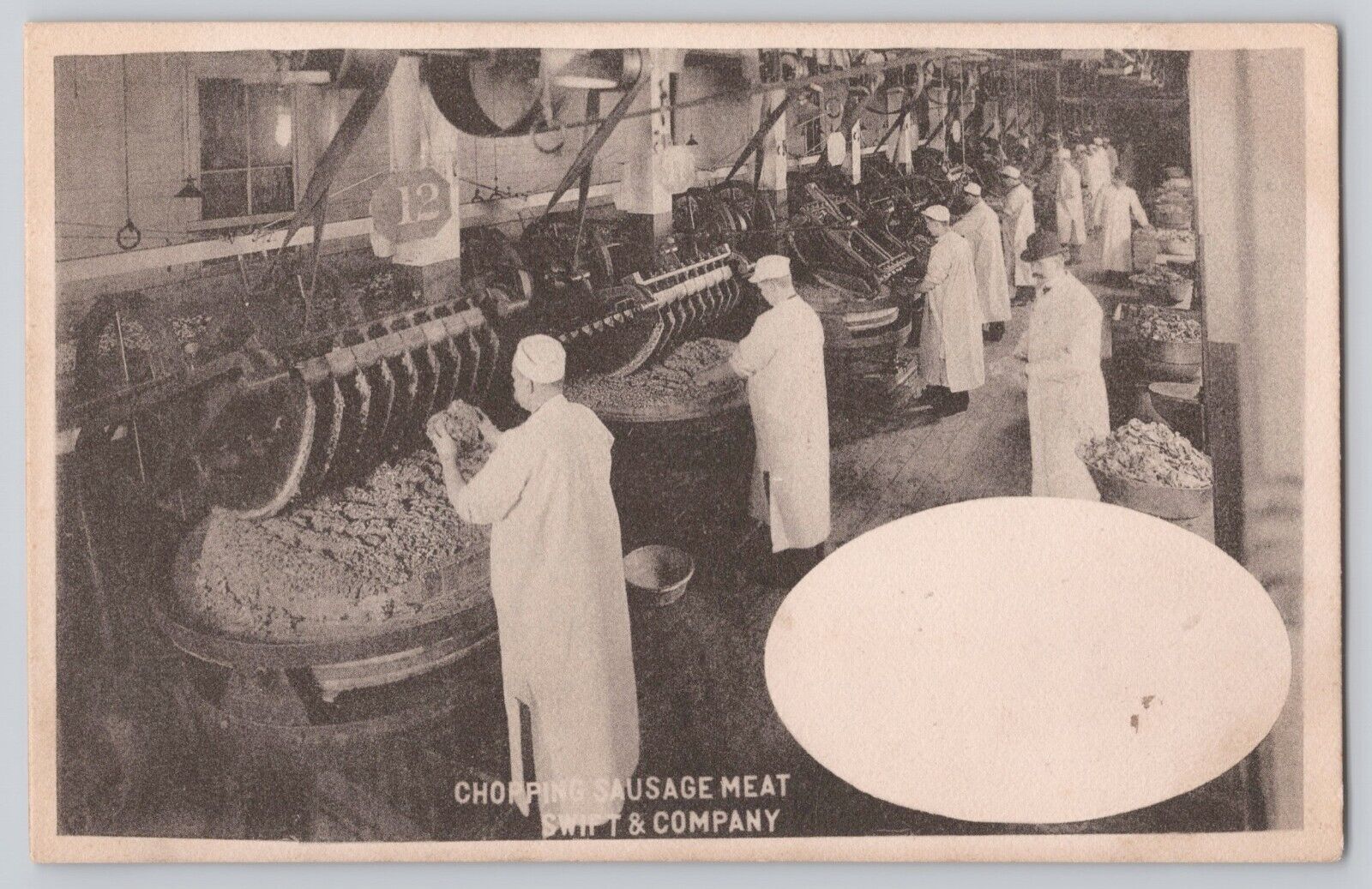 CHOPPING SAUSAGE MEAT Swift & Company Advertisement Postcard Packing House