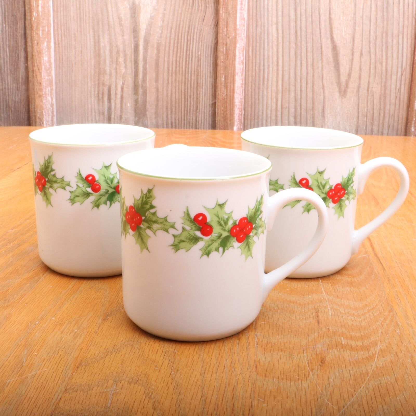 3 Schmidt Porcelana Brasil Holly Christmas Collectible Coffee Cup Tea Mug