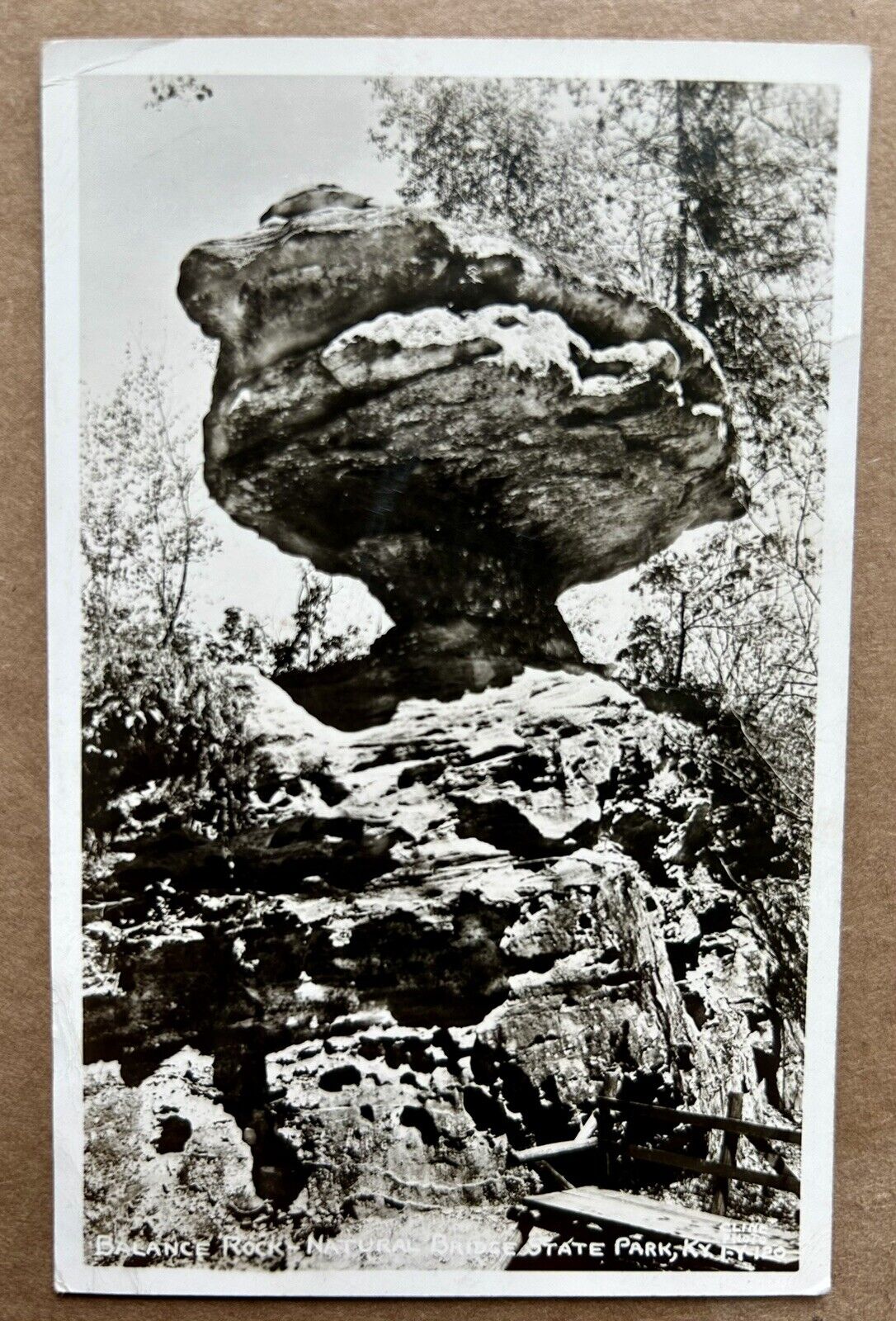 Balance Rock. Natural Bridge State Park Kentucky RPPC Real Photo Postcard 1947