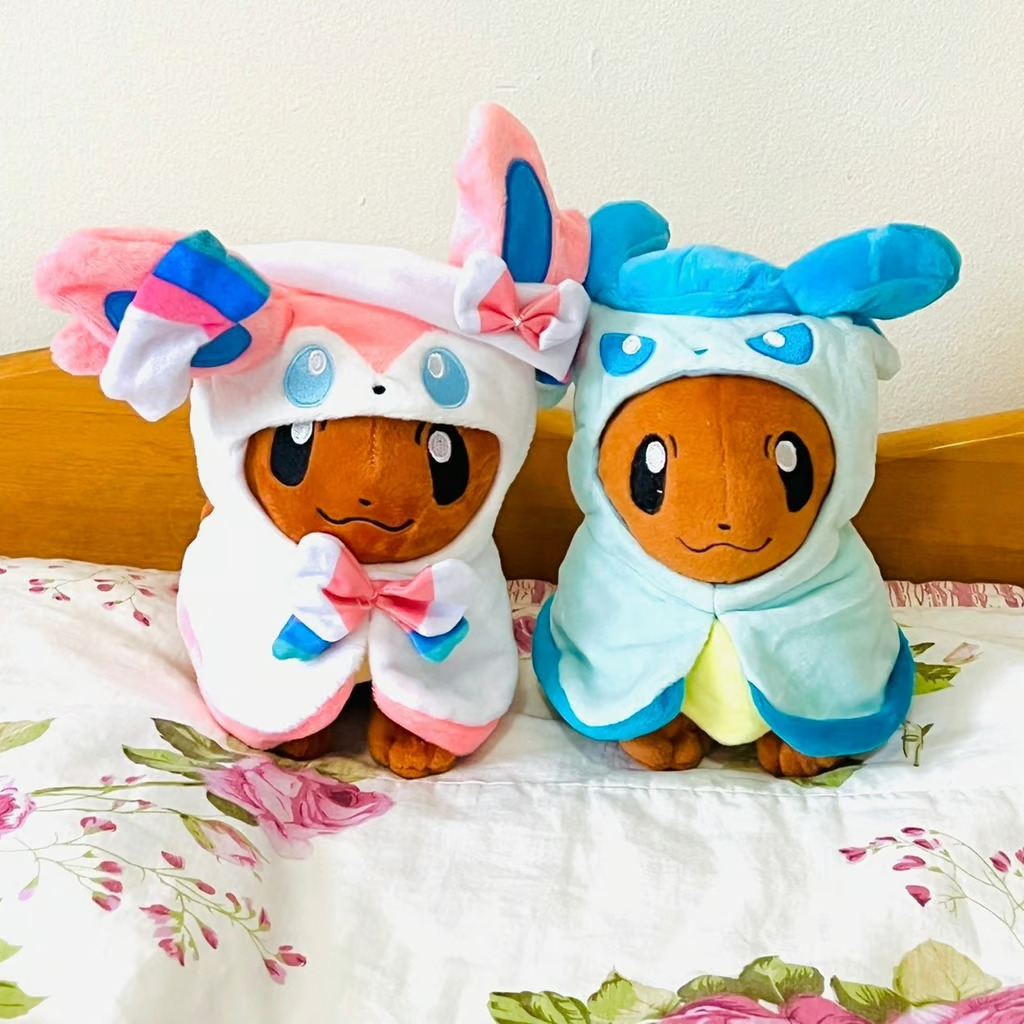 2 New Pokemon Plush Doll Poncho Sylveon Glaceon Eevee 8in Tall Stuff Animal Gift