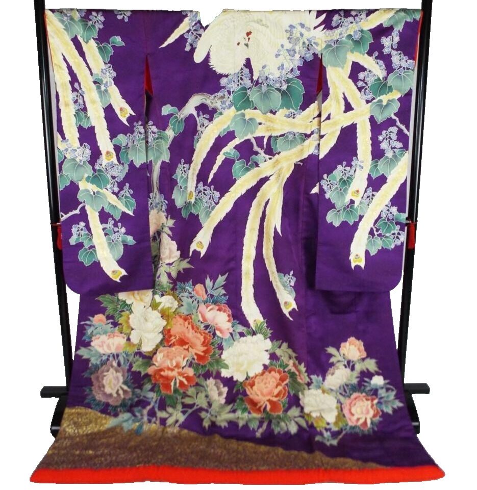 Japanese Kimono Uchikake Vintage Gorgeous wedding Phoenix Peonies purple  (u1)