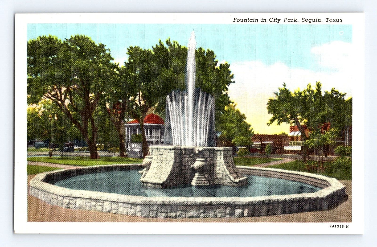 Vintage Old Postcard Seguin City Park Fountain Texas TX 1930-1940's