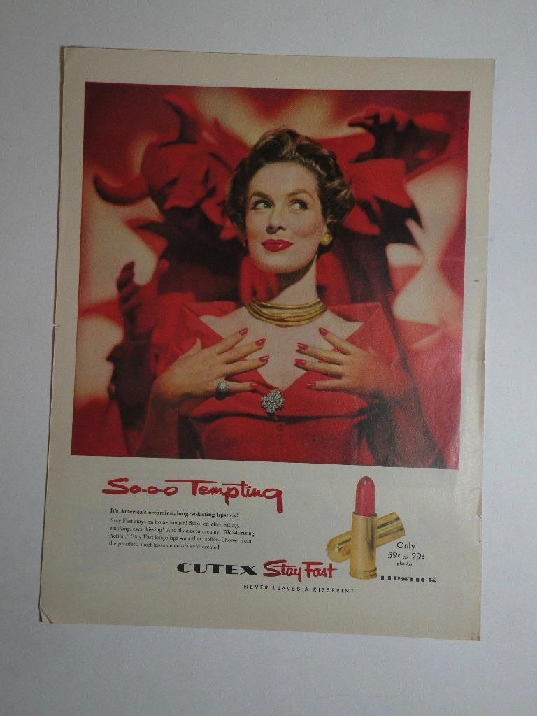 Magazine Ad* - 1954 - CUTEX Lipstick - So-o-o Tempting