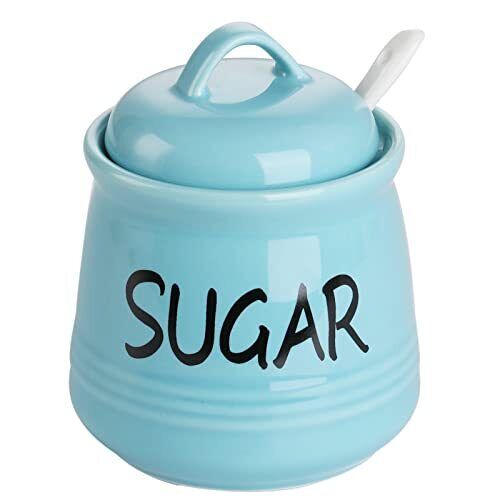 Porcelain Sugar Bowl With Lid And Spoon 12oz turquoise