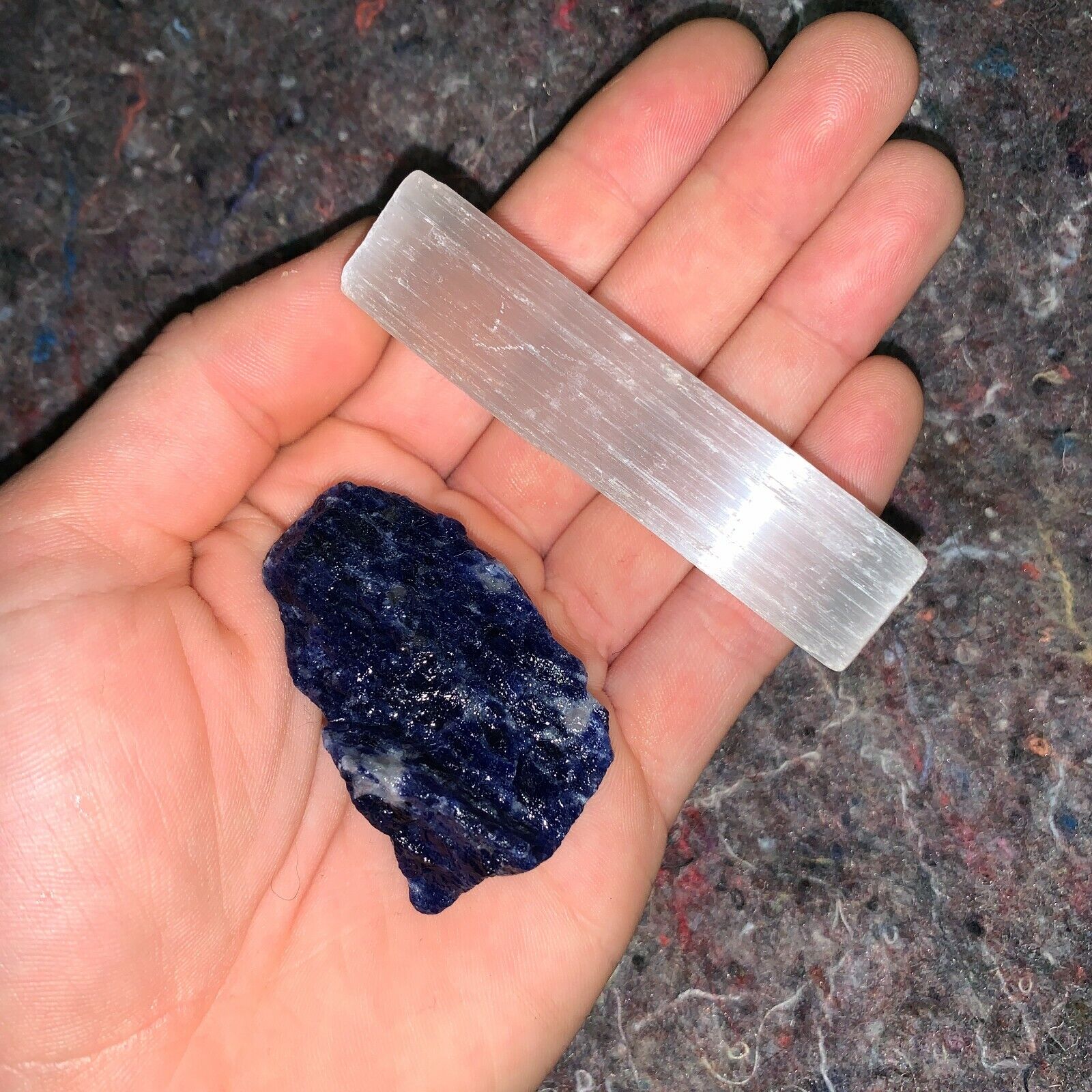 One (1) Charged Sodalite Rough Gemstone + A FREE Selenite Charging Stick