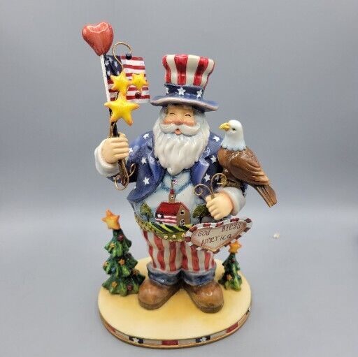 Patriotic Uncle Sam God Bless America Figurine on Oval Base 10 in