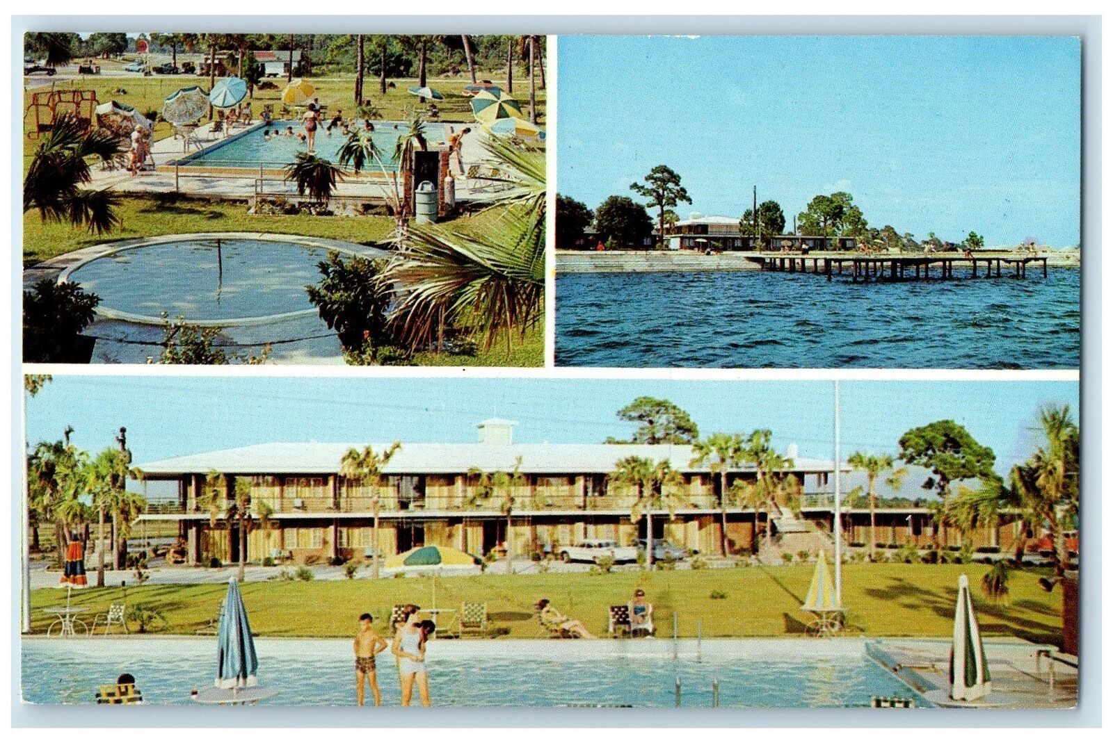 c1950 George\'s Motel Restaurant Multiview Swimming Pool Panacea Florida Postcard