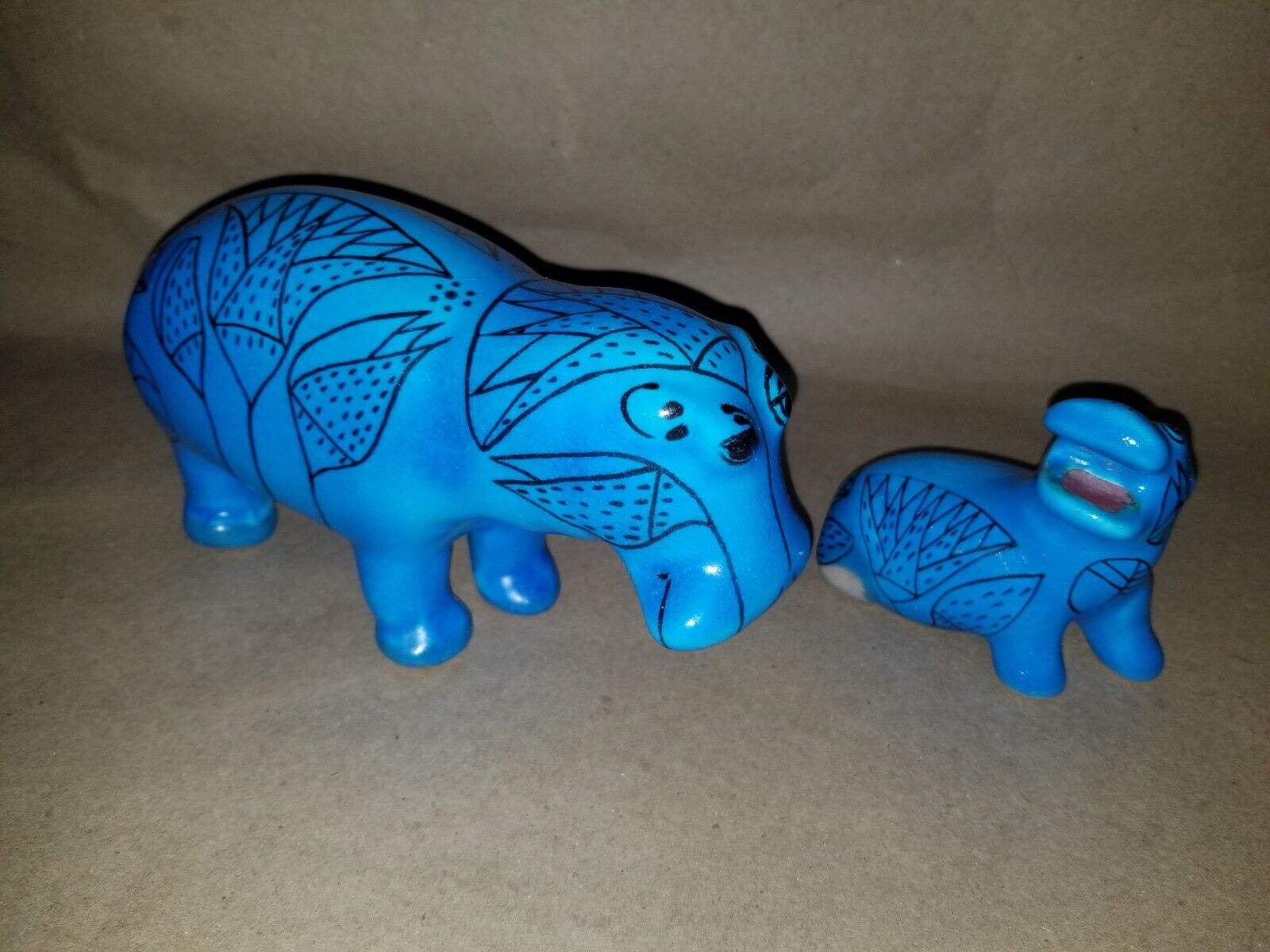 Vintage MMA Large & Small \'William\' Blue Italy Hippo Ceramic Museum Egypt 