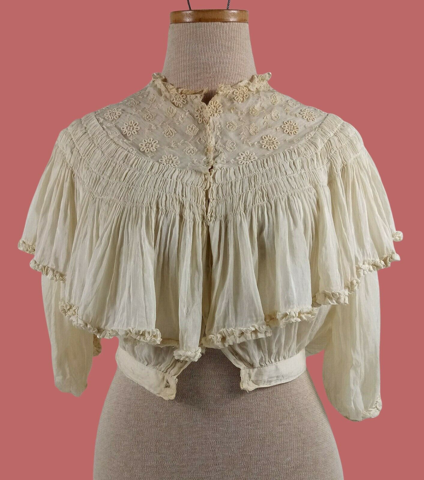 Rare Victorian Edwardian 1800s Silk Lace 19th Century Womens Blouse Layered sz S