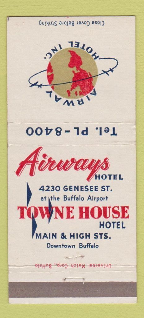 Matchbook Cover - Airways Hotels Buffalo NY Airport 30 Strike